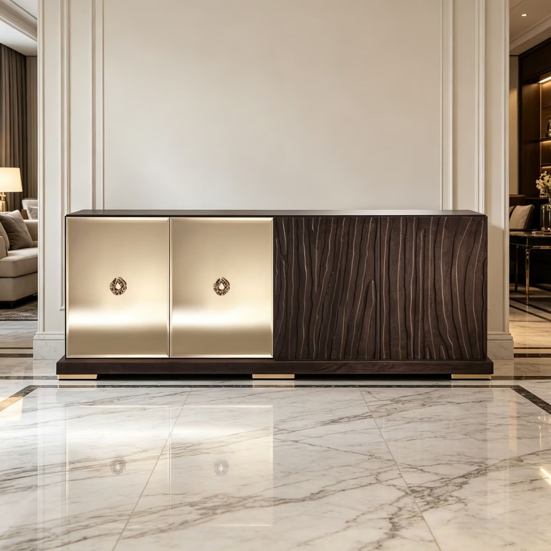 Sahara Modern Simplicity Glass Solid Wood Storage Sideboard