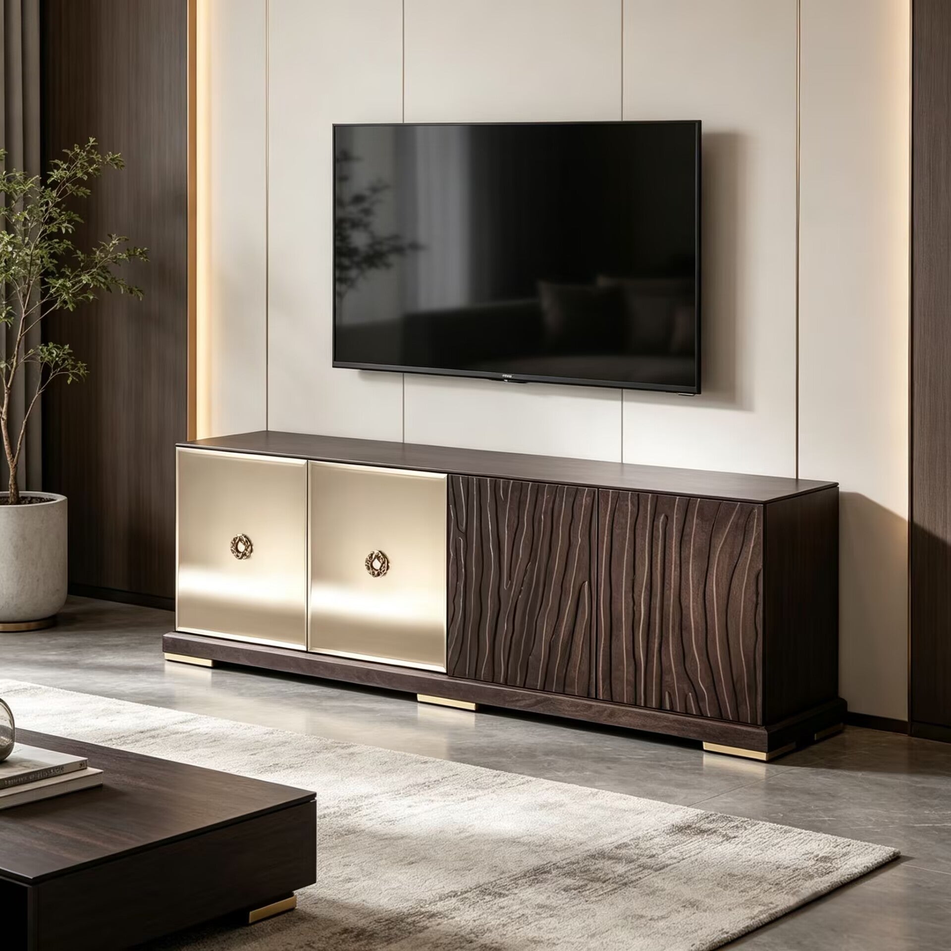 Sahara Modern Simplicity Glass Solid Wood Storage Sideboard
