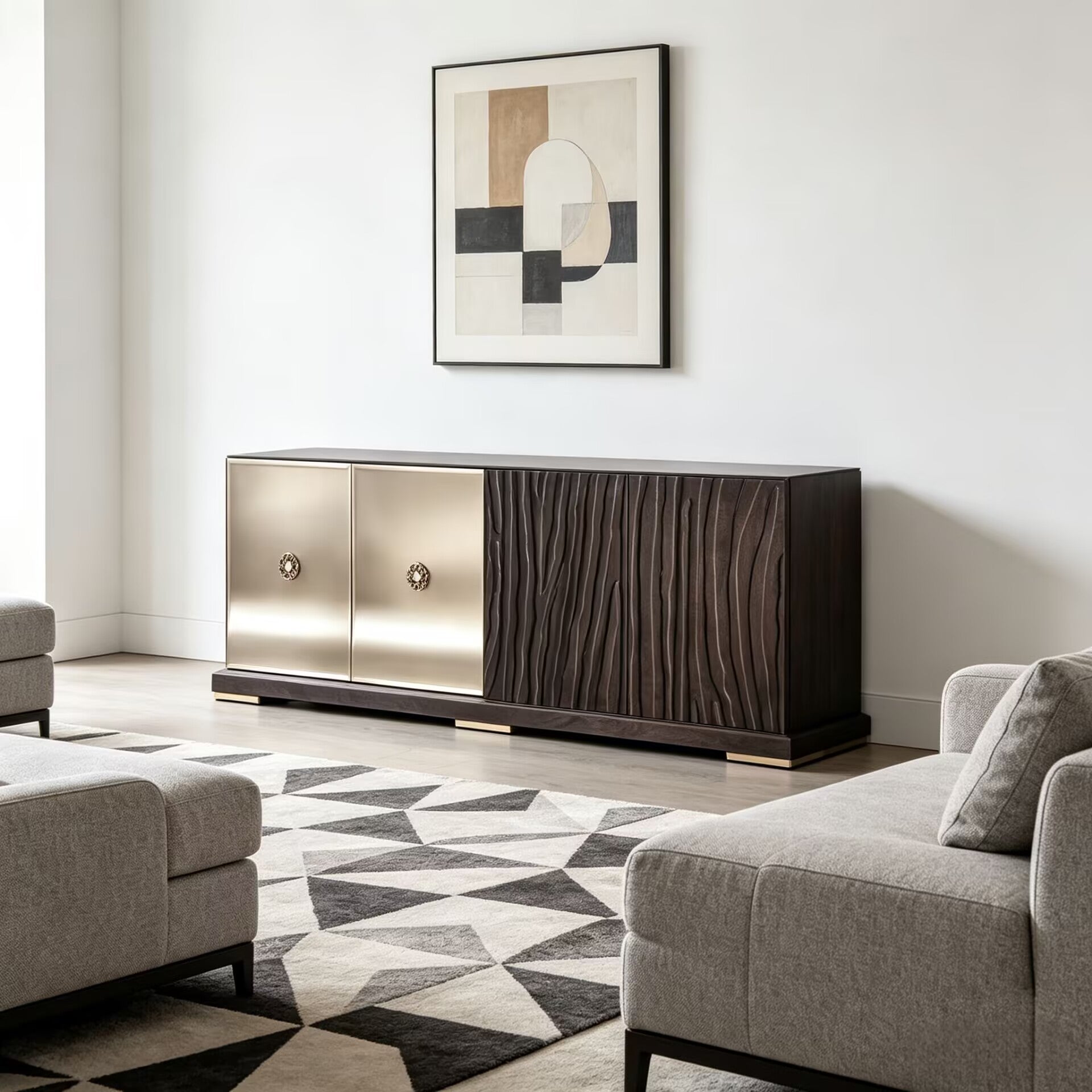Sahara Modern Simplicity Glass Solid Wood Storage Sideboard