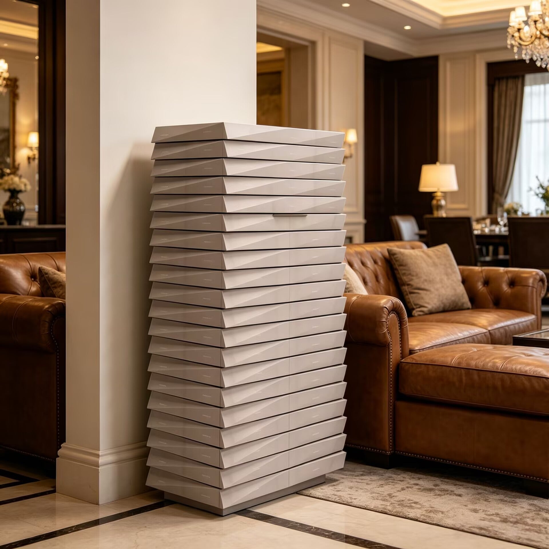 Shagreen Fluted Irregular Artistic Solid Wood Leather Wine Cabinet