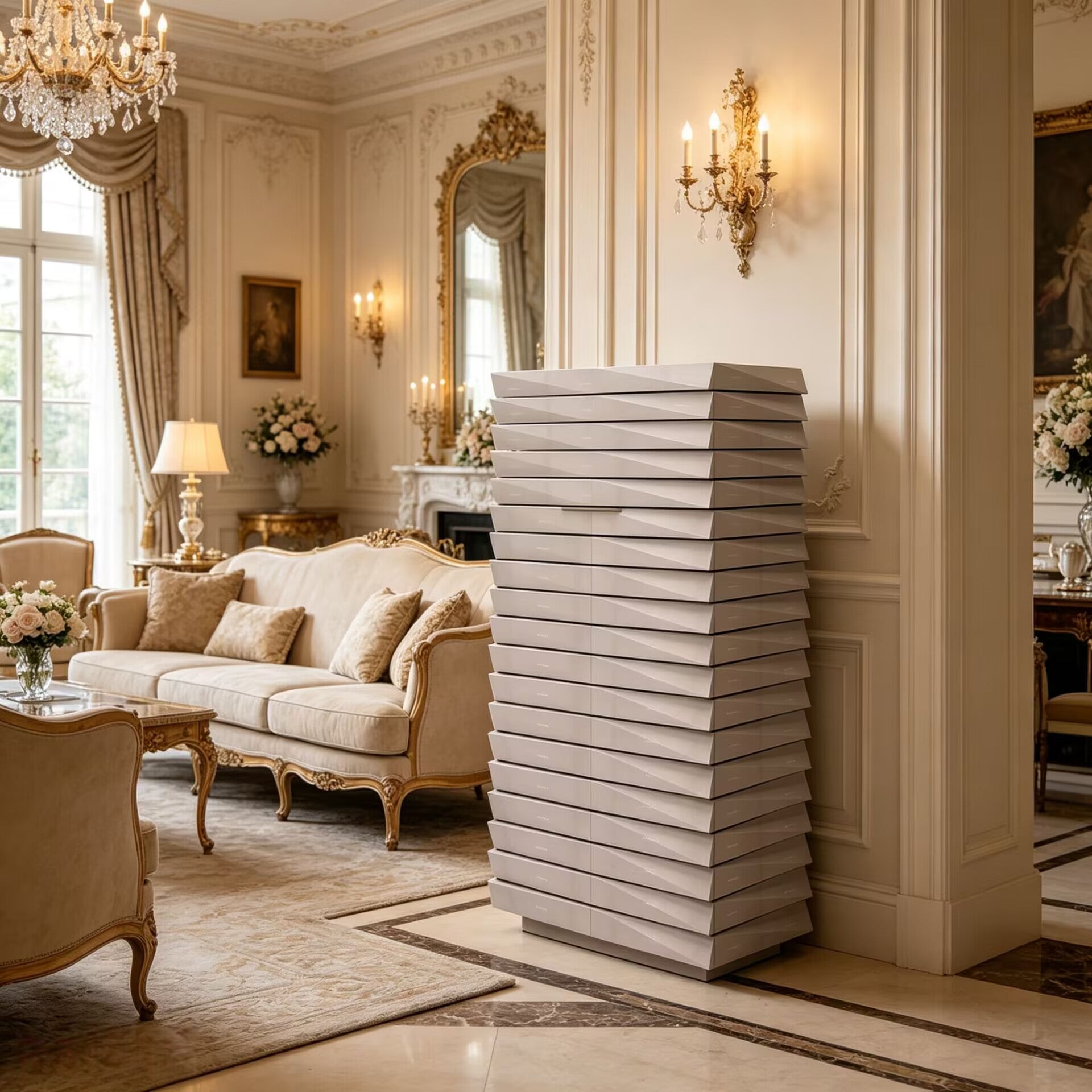 Shagreen Fluted Irregular Artistic Solid Wood Leather Wine Cabinet