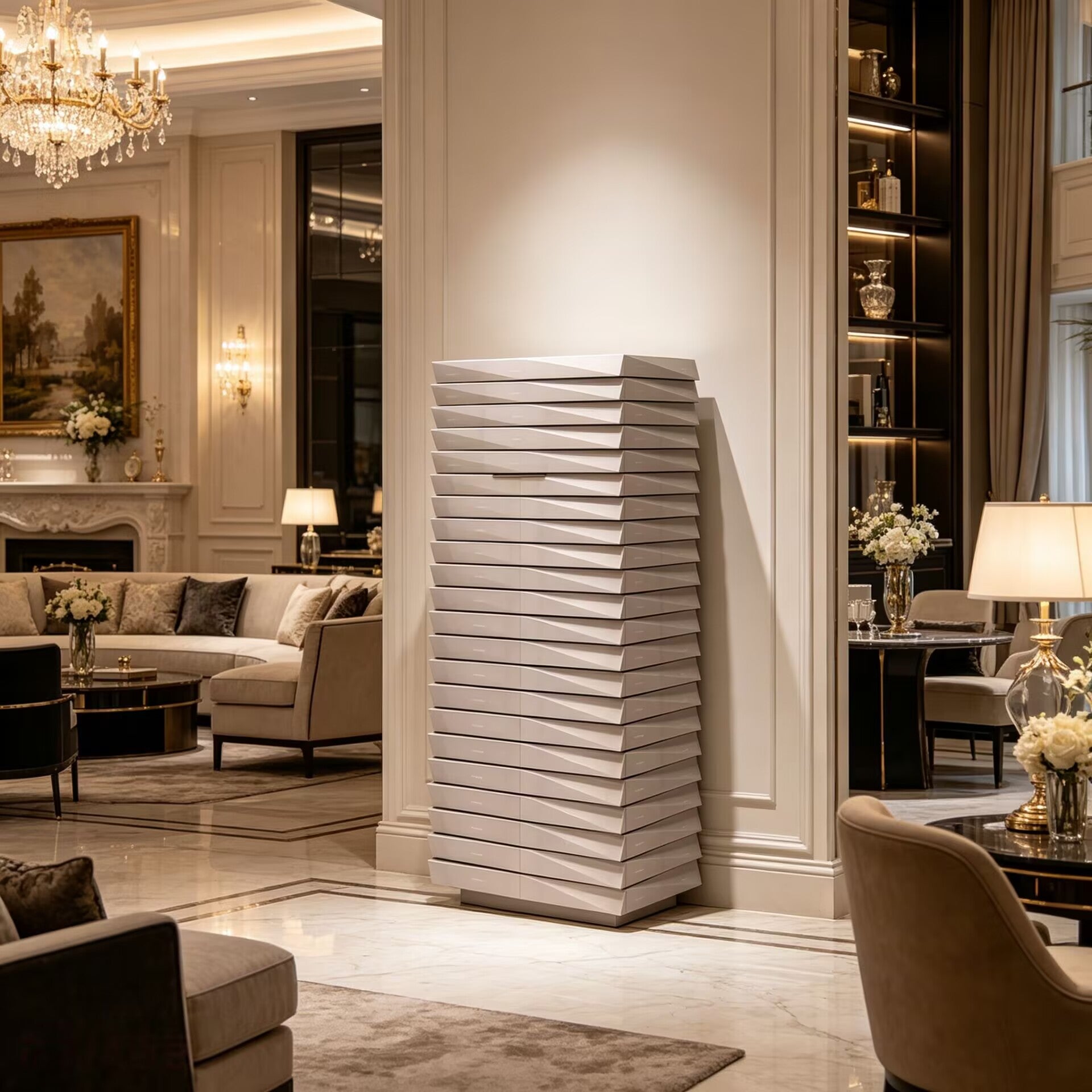 Shagreen Fluted Irregular Artistic Solid Wood Leather Wine Cabinet
