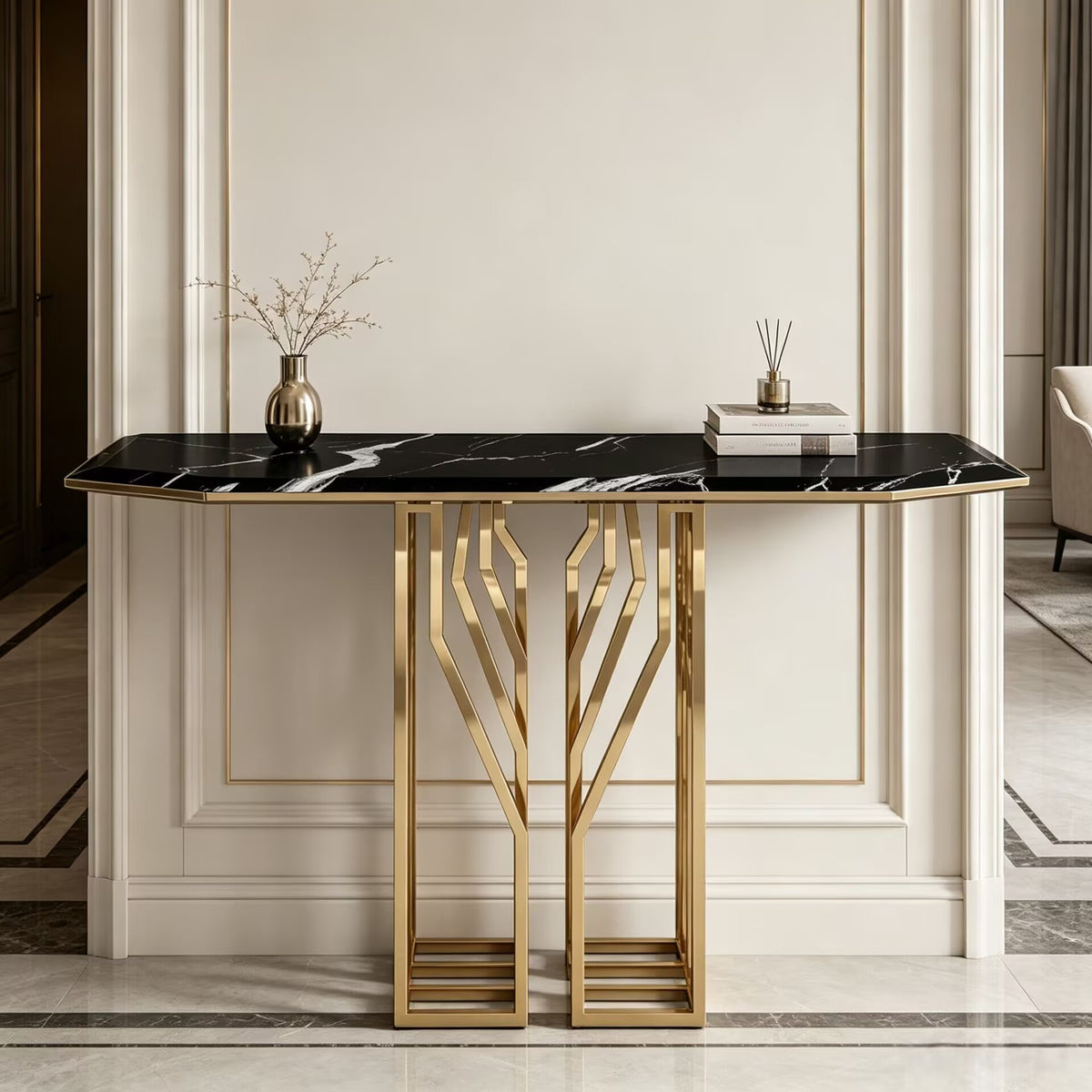 Shiv Italian Unique Art Metal Luxury Natural Marble Customize Console Table
