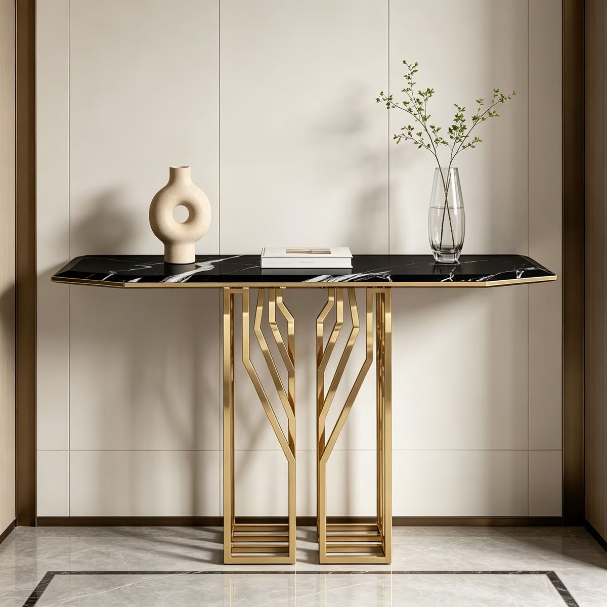 Shiv Italian Unique Art Metal Luxury Natural Marble Customize Console Table