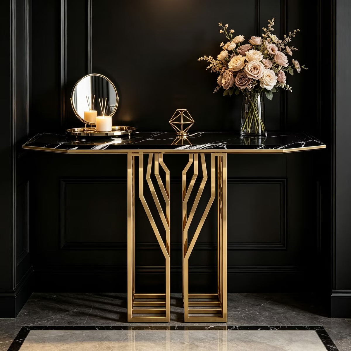 Shiv Italian Unique Art Metal Luxury Natural Marble Customize Console Table