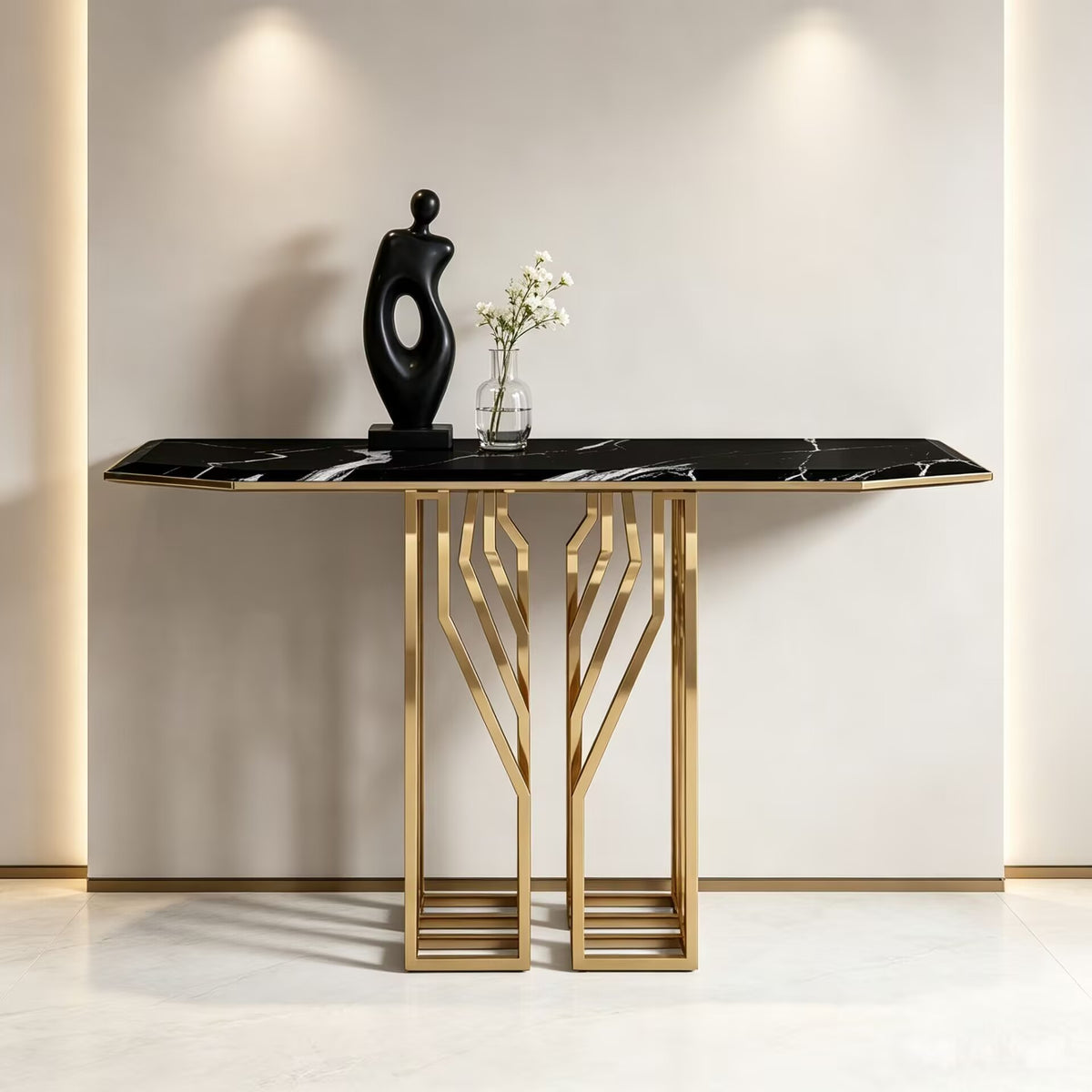 Shiv Italian Unique Art Metal Luxury Natural Marble Customize Console Table