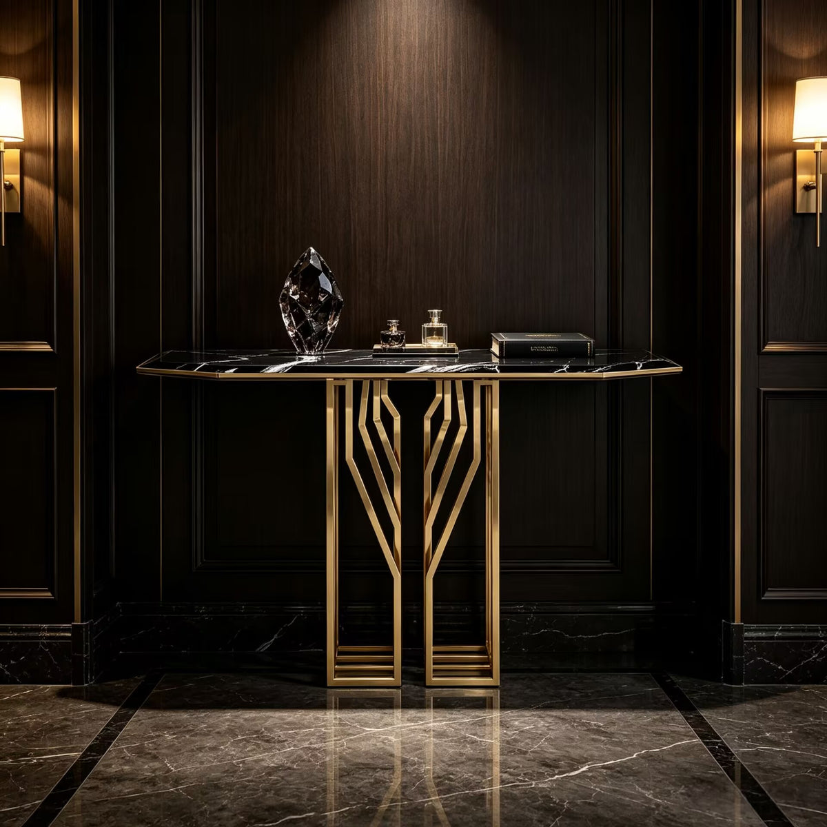 Shiv Italian Unique Art Metal Luxury Natural Marble Customize Console Table