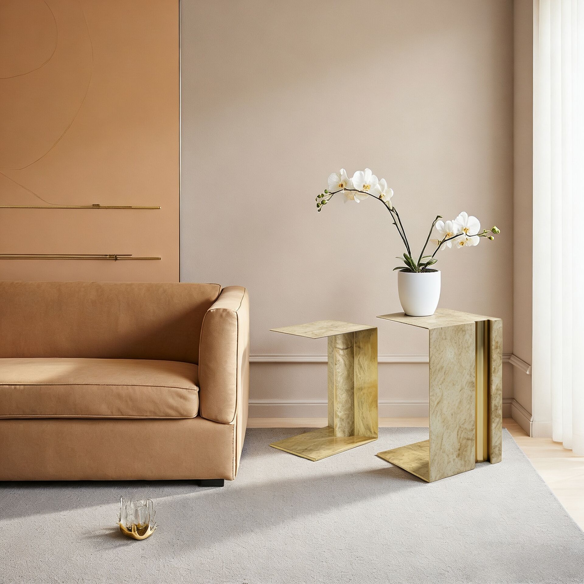 Luxury High End Irregular Creativity Marble Metal Modular Side Table