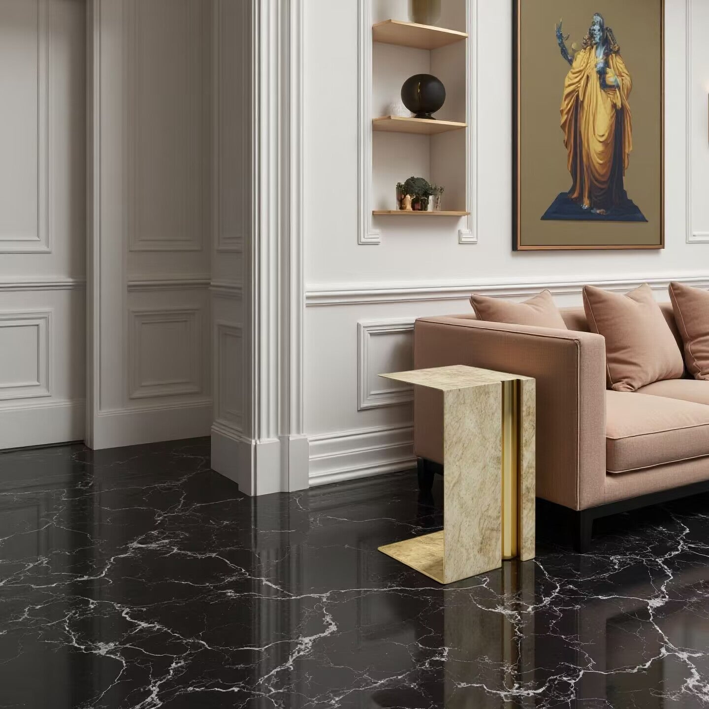 Luxury High End Irregular Creativity Marble Metal Modular Side Table