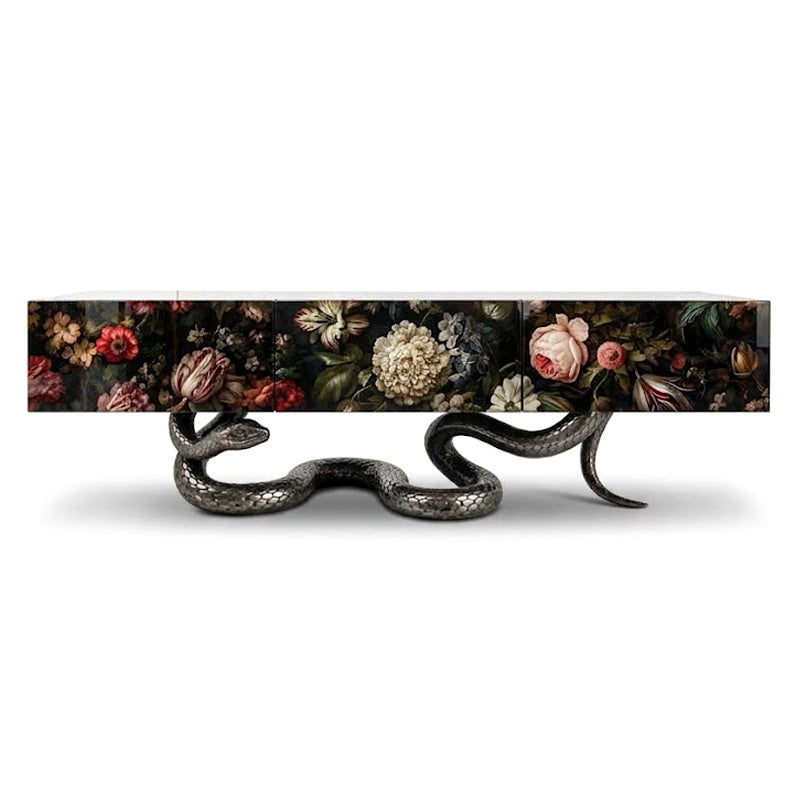 Villa Living Room Designer Solid Wood Painted Flowers Art Sideboard