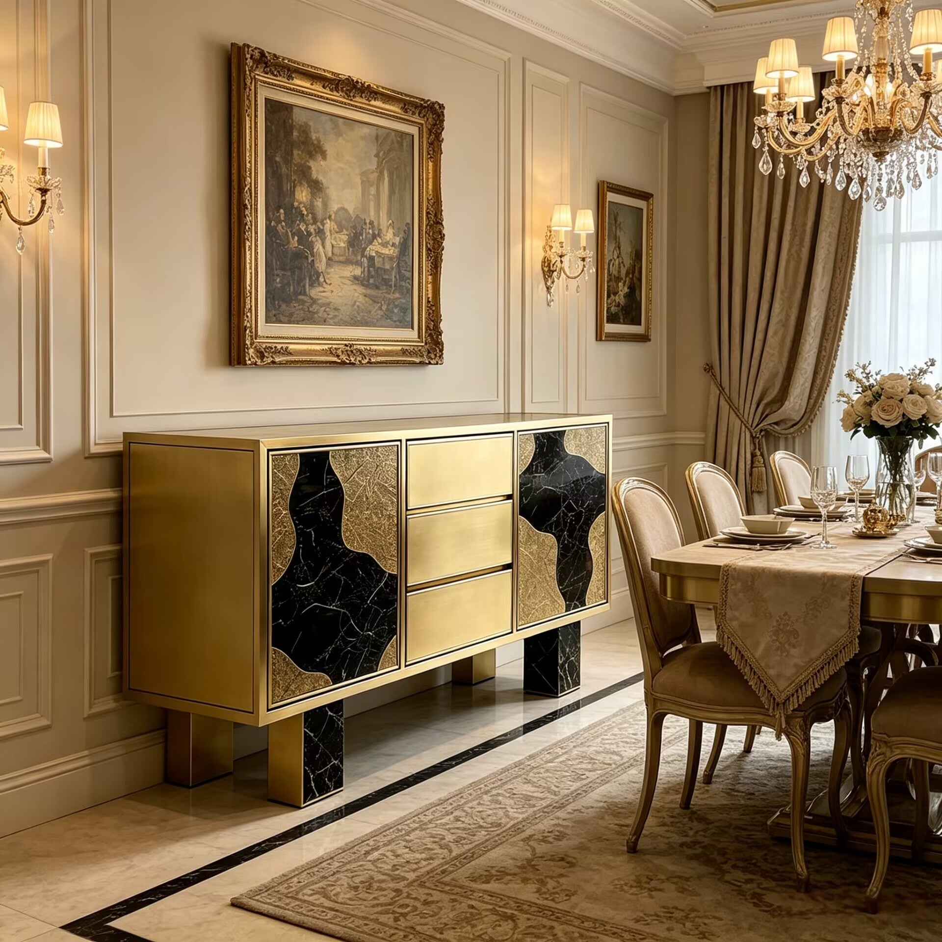 Modern Luxury Metal Designer Art Marble Decorative Sideboard