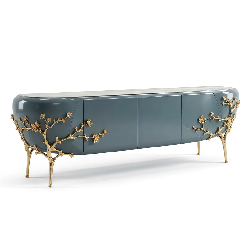 Italian Creativity Metal Plum Blossom Lacquered Solid Wood Sideboard