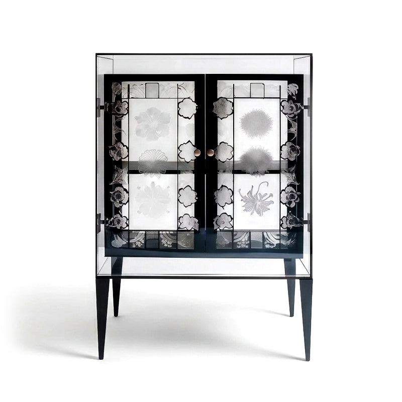 New Chinese Style High-End Solid Wood Art Glass Carving Sideboard