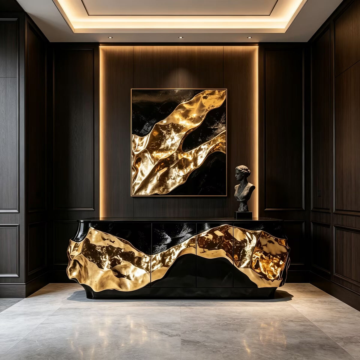 Unique Creativity Upscale Metal Lacquered Solid Wood Sideboard