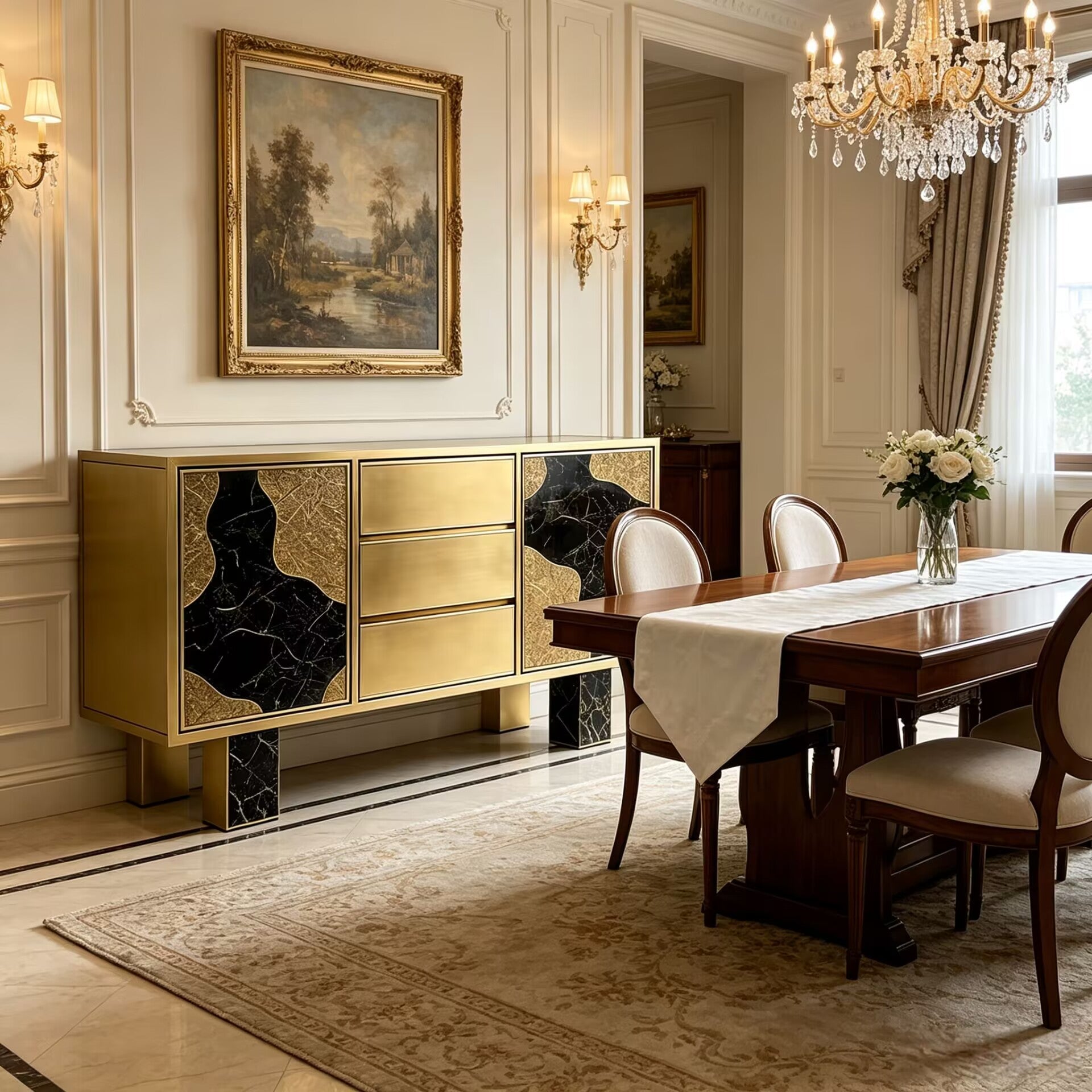 Modern Luxury Metal Designer Art Marble Decorative Sideboard