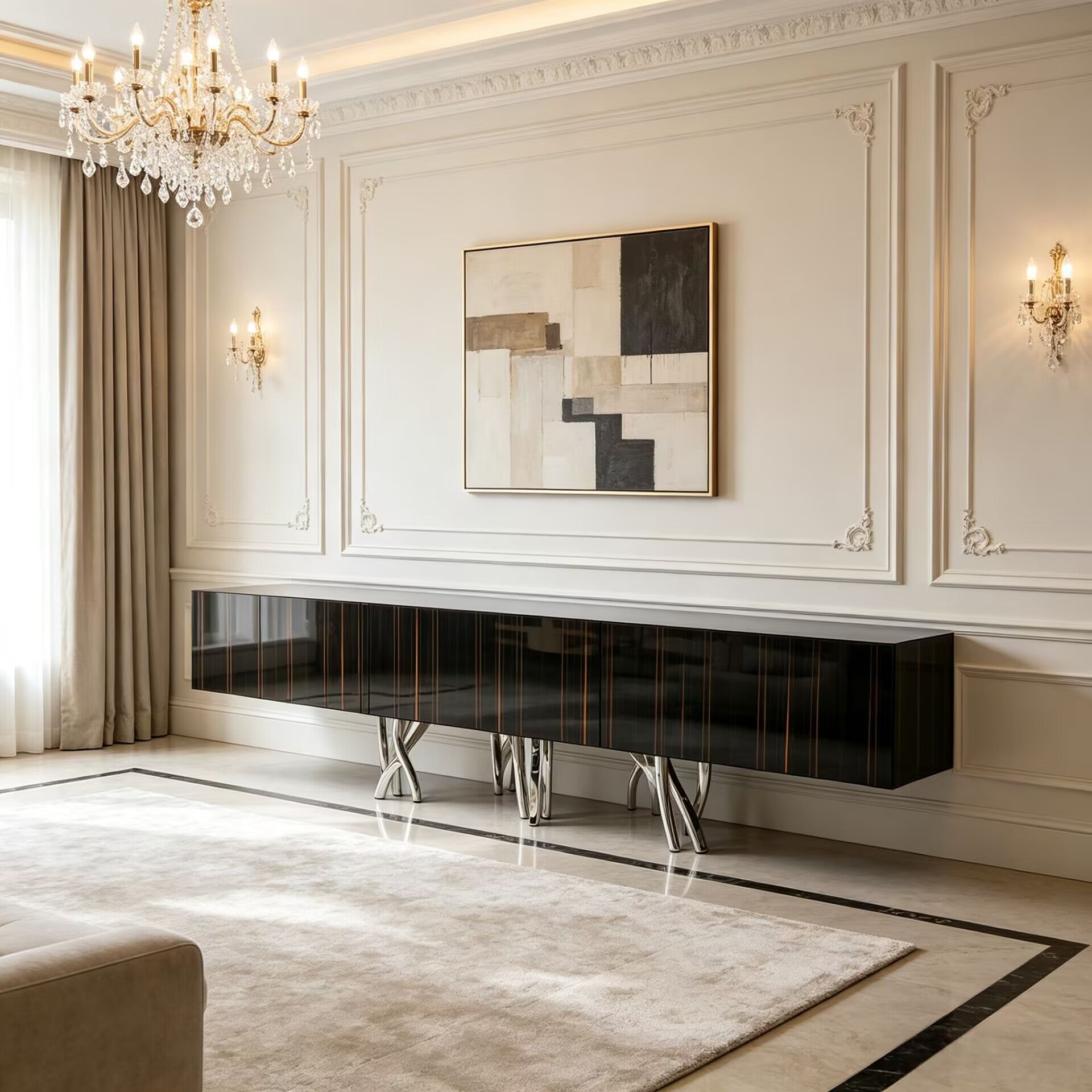 High-End Stainless Steel Simple Solid Wood Customize Sideboard