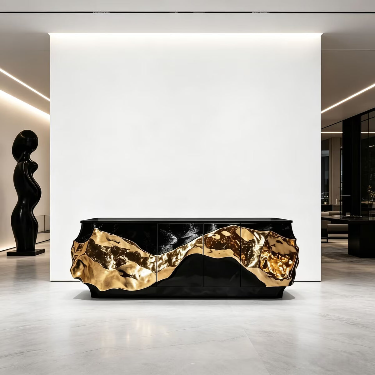 Unique Creativity Upscale Metal Lacquered Solid Wood Sideboard