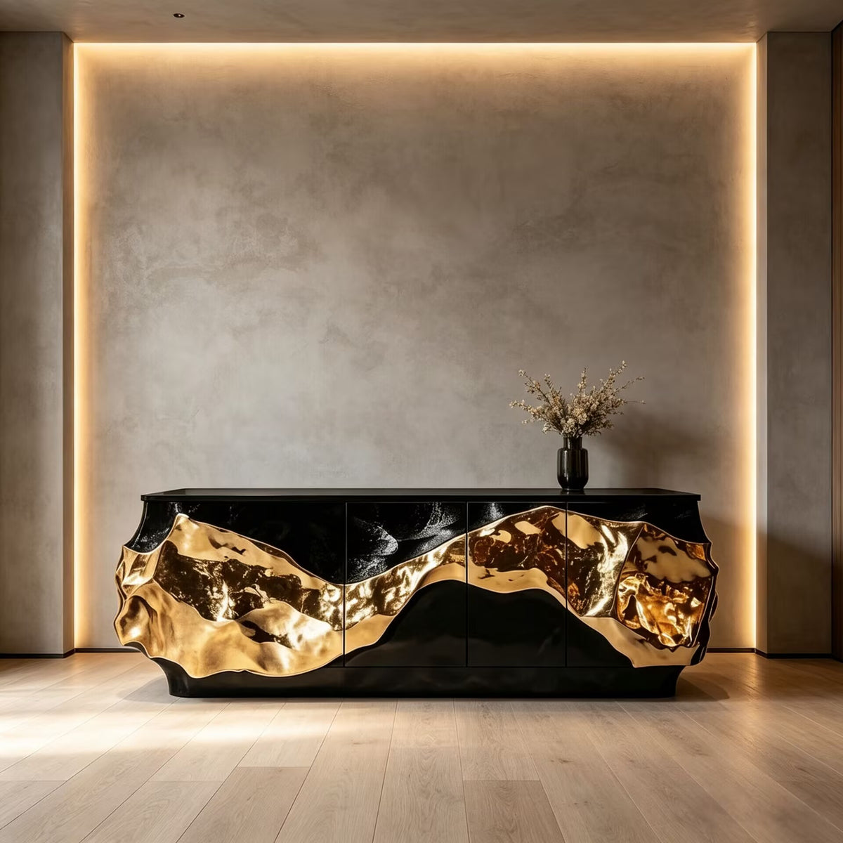 Unique Creativity Upscale Metal Lacquered Solid Wood Sideboard
