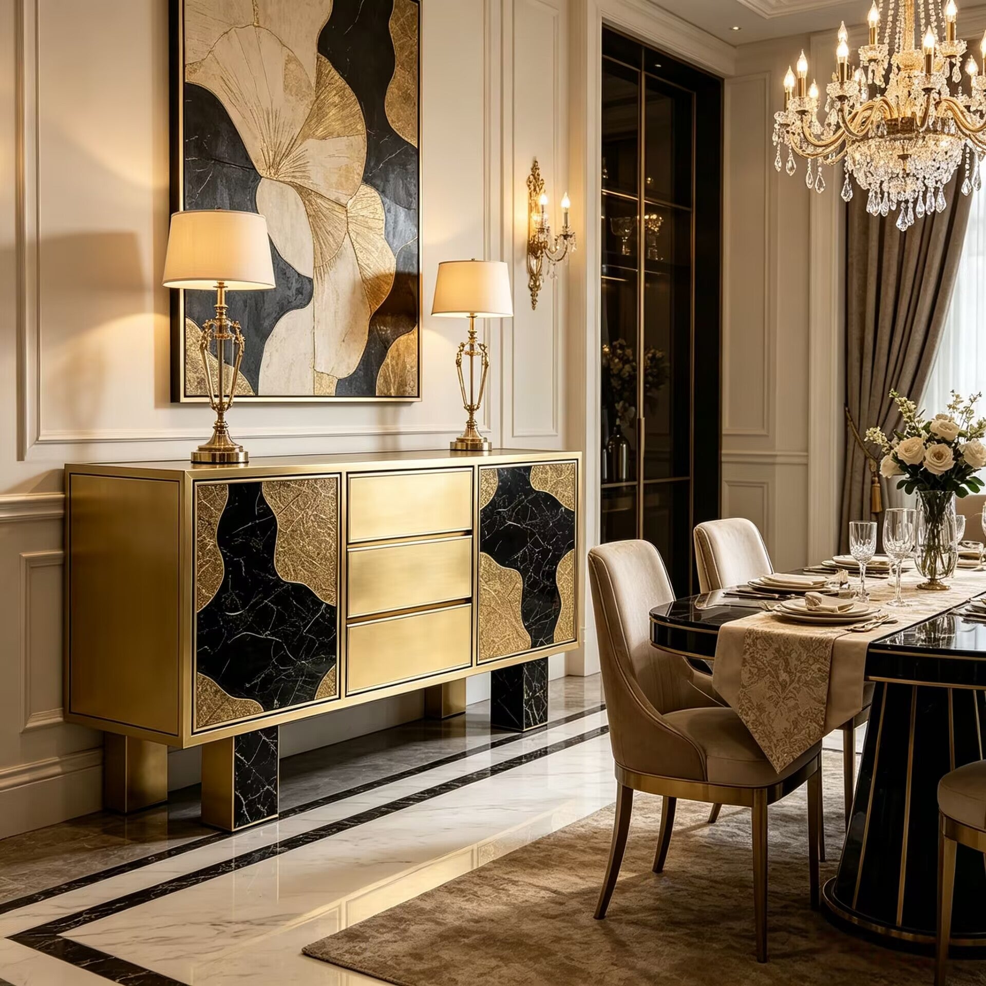 Modern Luxury Metal Designer Art Marble Decorative Sideboard