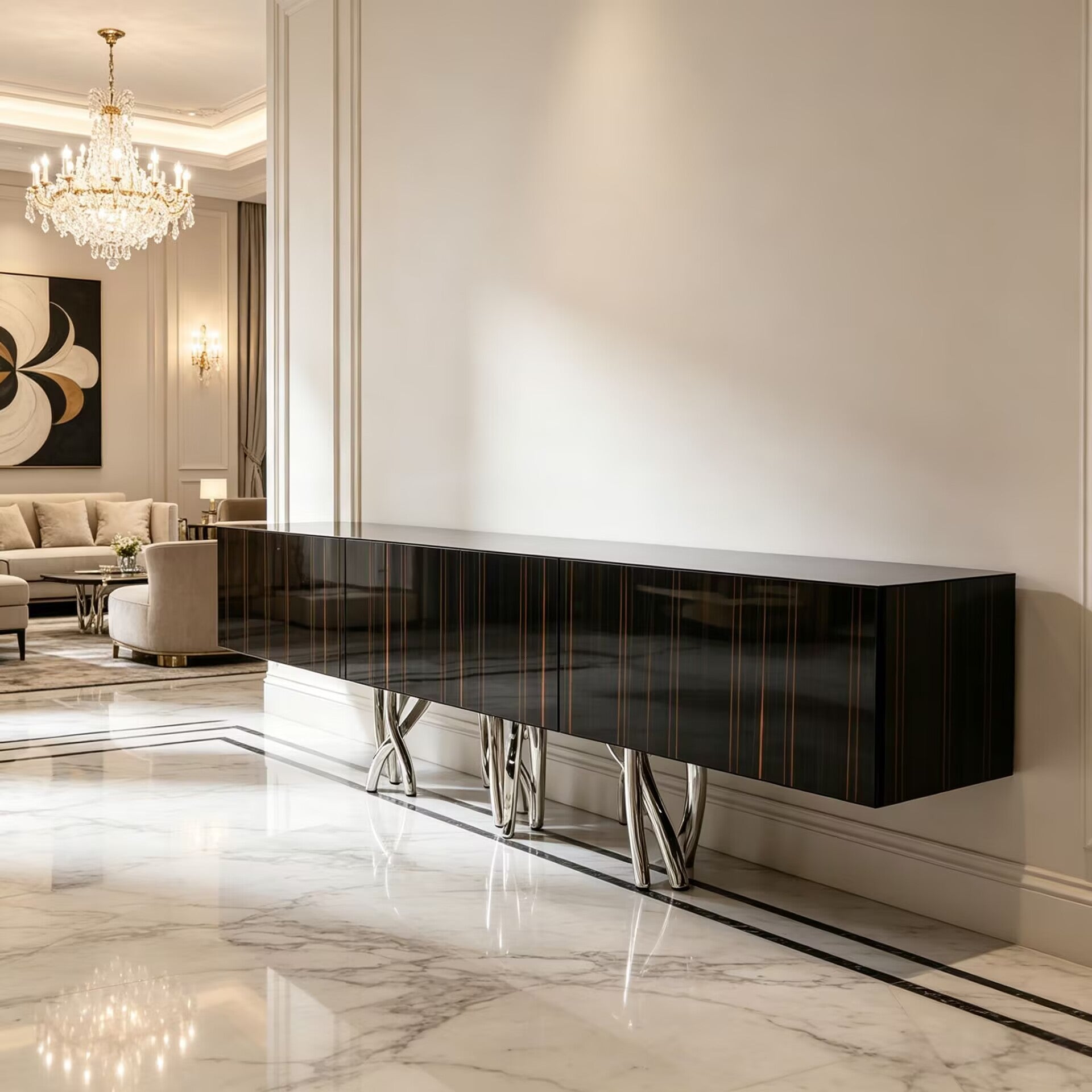 High-End Stainless Steel Simple Solid Wood Customize Sideboard