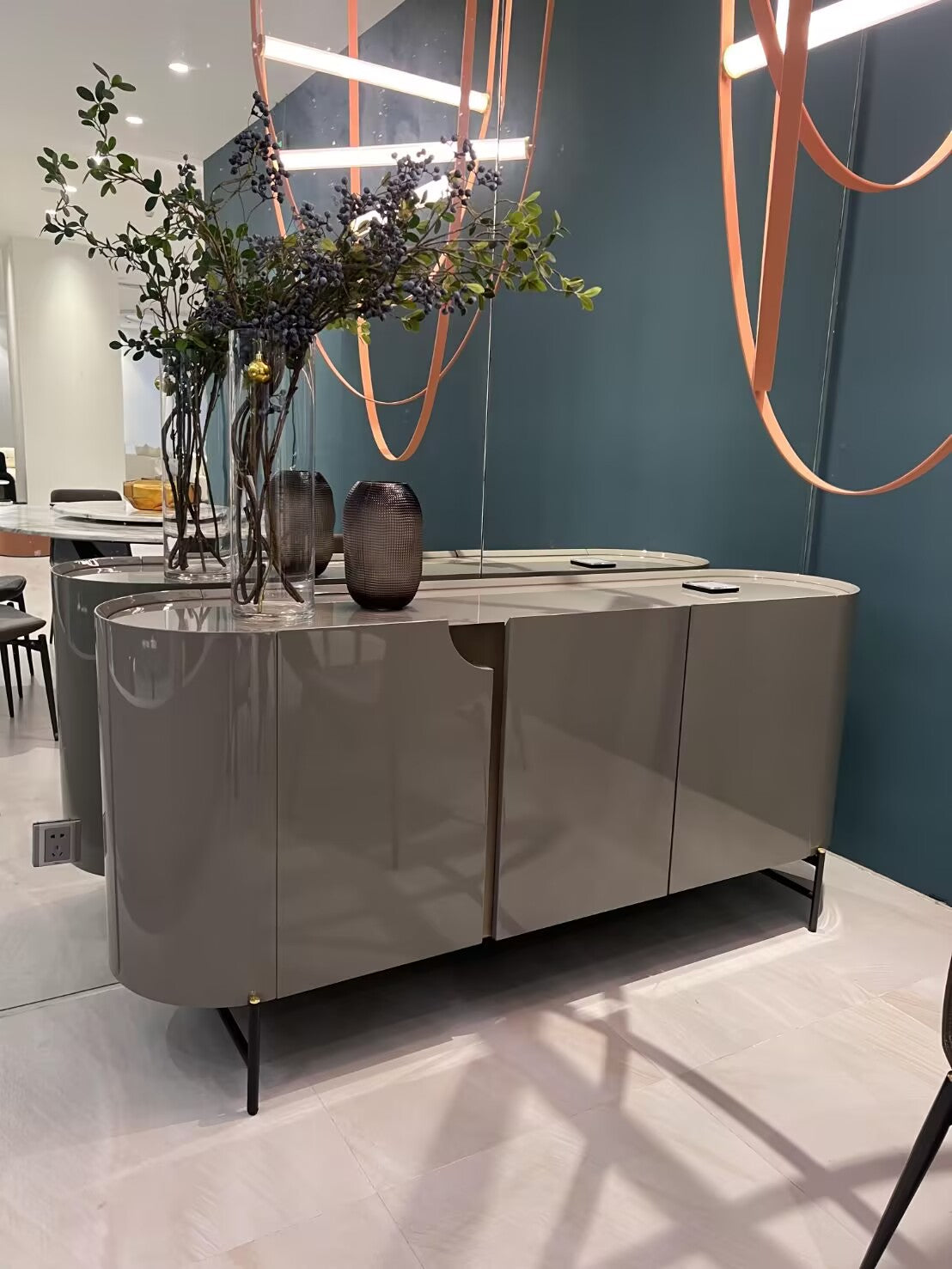 Villa Living Room Unique Artistic Metal Simplicity Solid Wood Sideboard