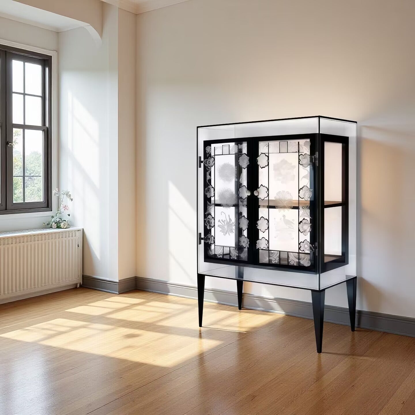 New Chinese Style High-End Solid Wood Art Glass Carving Sideboard