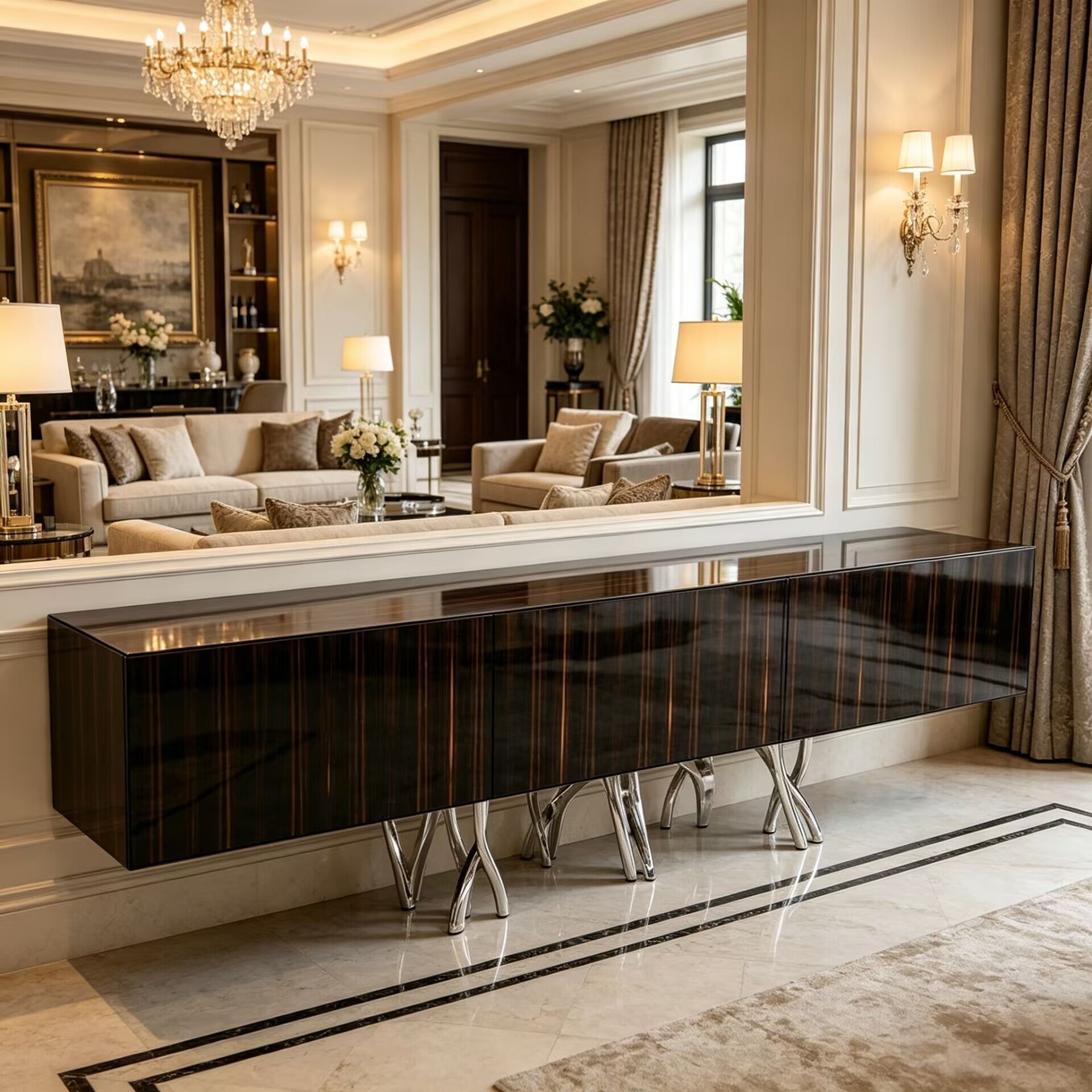 High-End Stainless Steel Simple Solid Wood Customize Sideboard