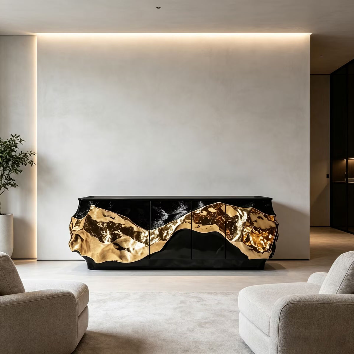Unique Creativity Upscale Metal Lacquered Solid Wood Sideboard