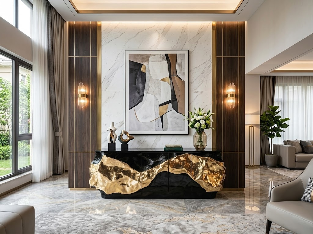 Unique Creativity Upscale Metal Lacquered Solid Wood Sideboard