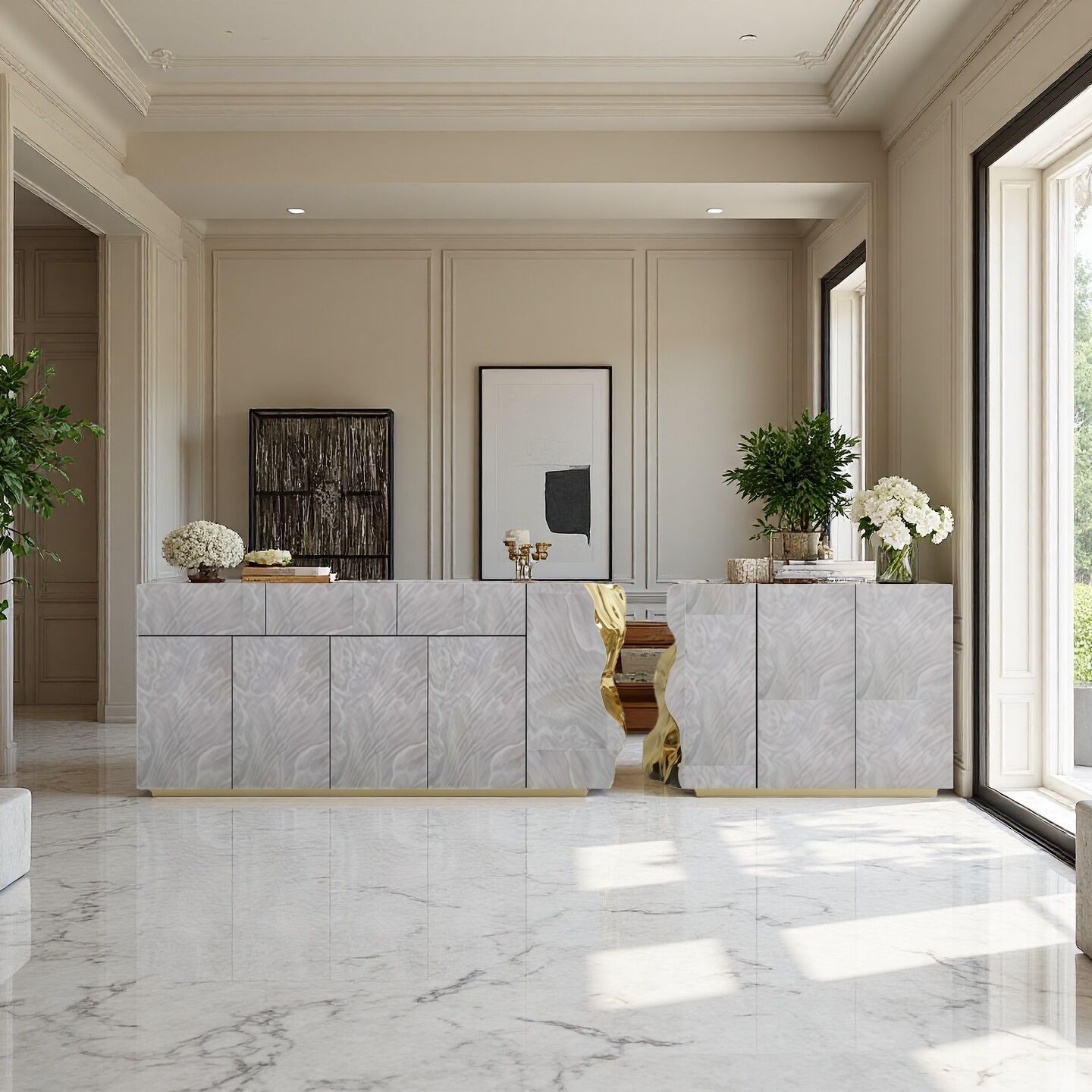 Luxury Designer Unique Creative Solid Wood Metal Sideboard