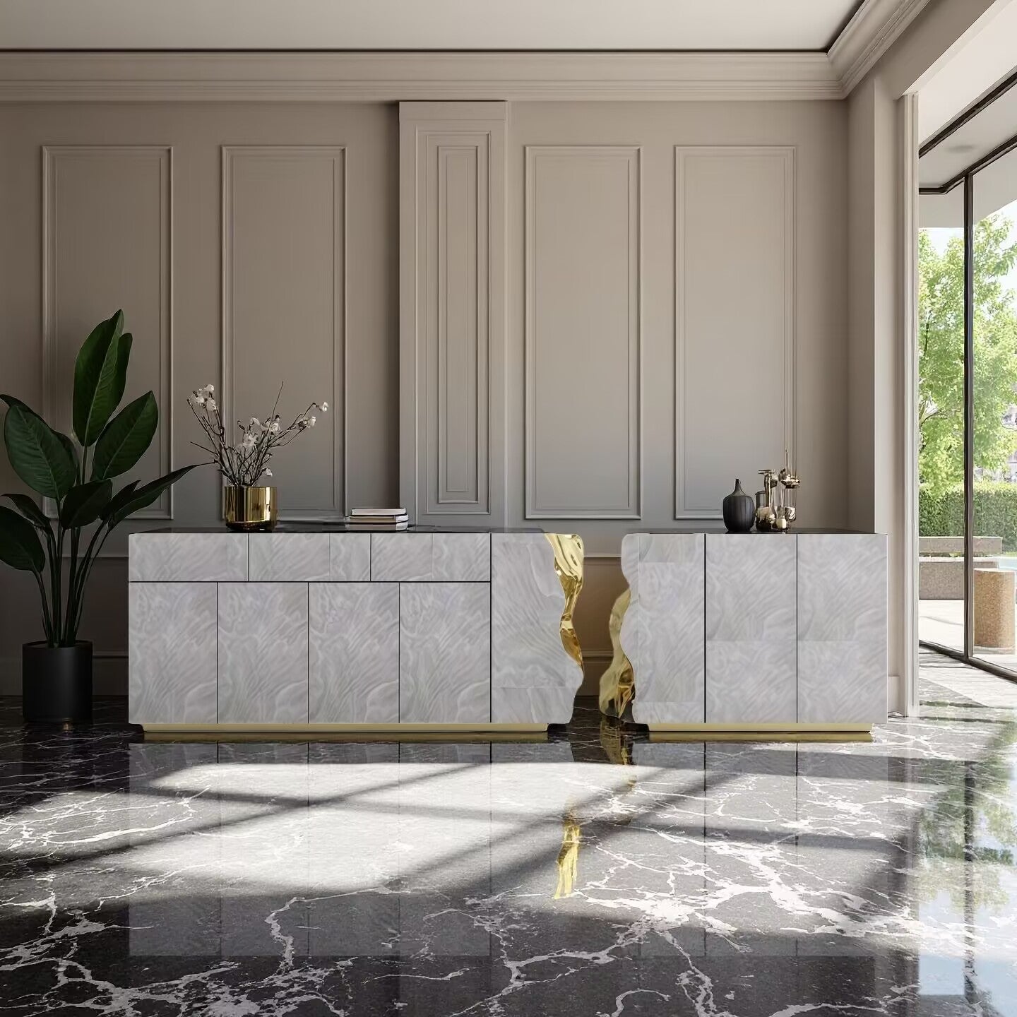 Luxury Designer Unique Creative Solid Wood Metal Sideboard