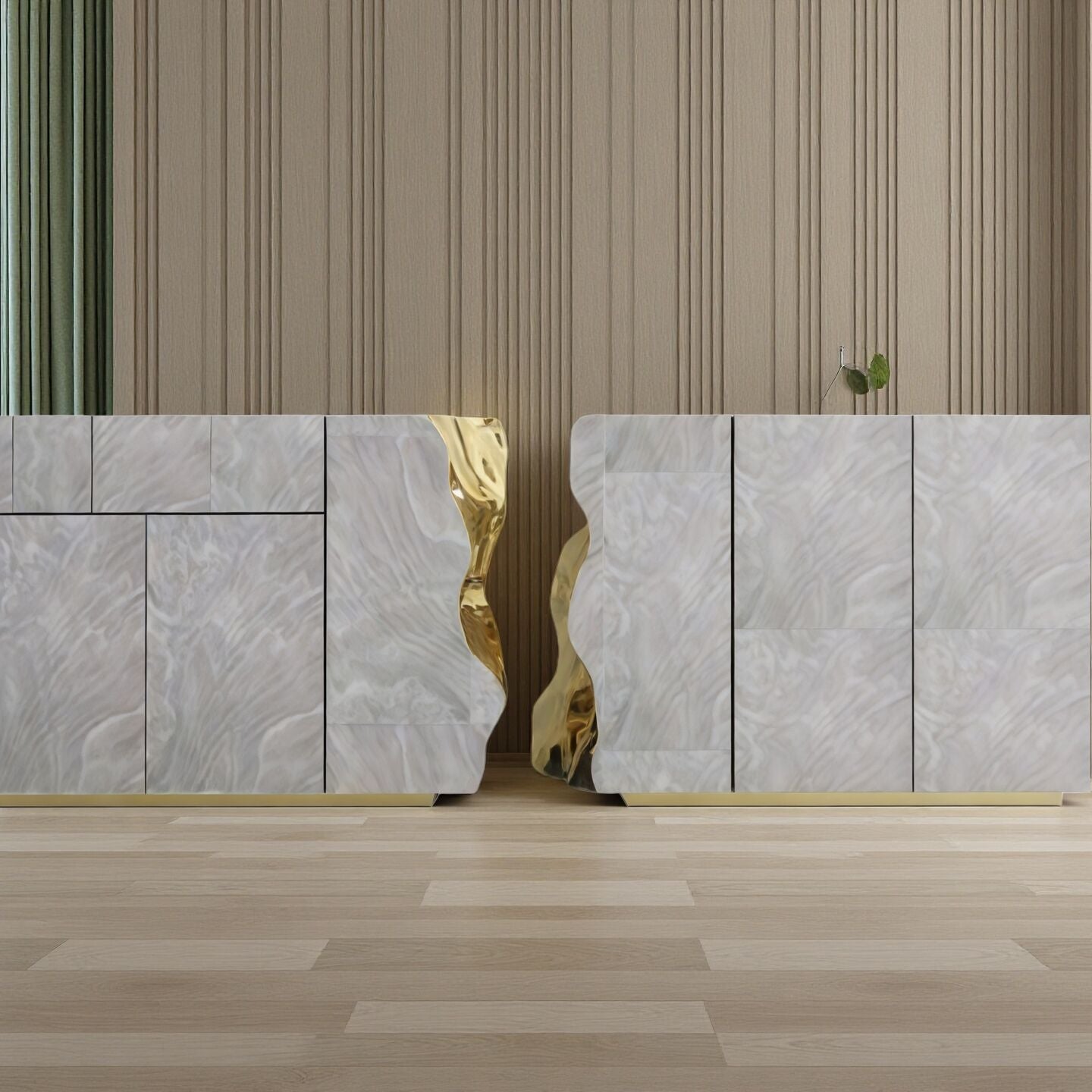 Luxury Designer Unique Creative Solid Wood Metal Sideboard