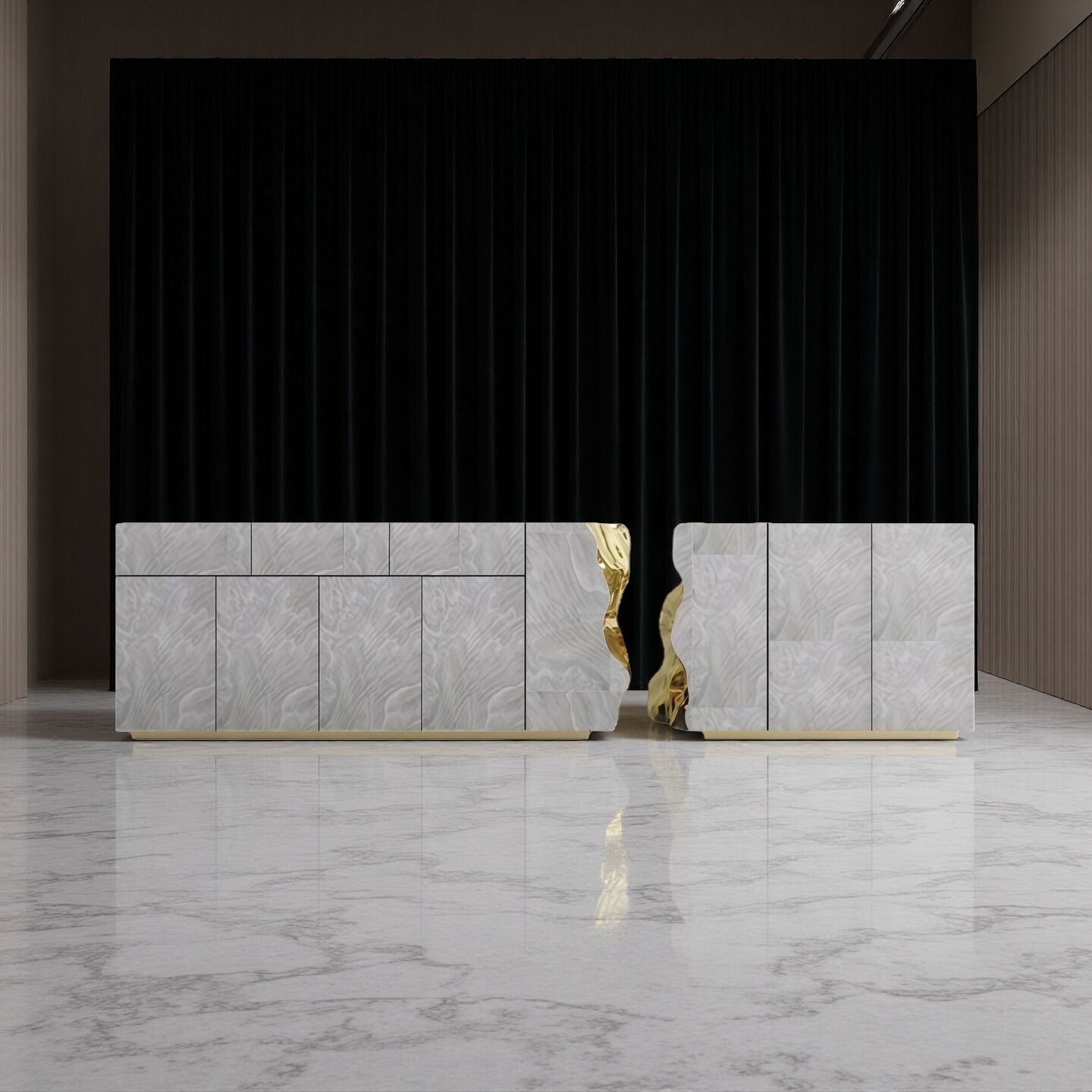 Luxury Designer Unique Creative Solid Wood Metal Sideboard