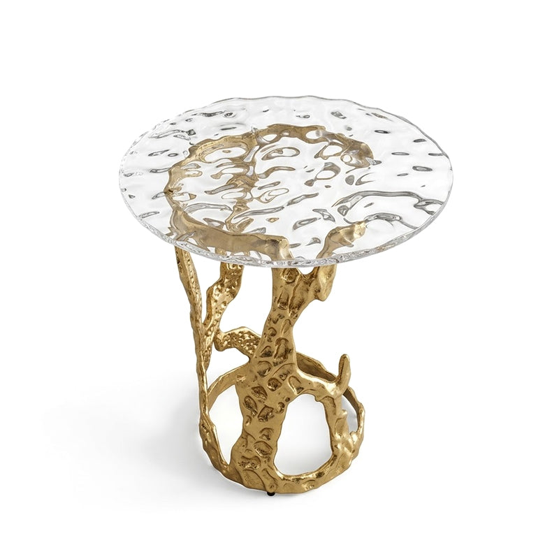 High Quality Designer Artistic Irregular Metal Glass Small Side Table