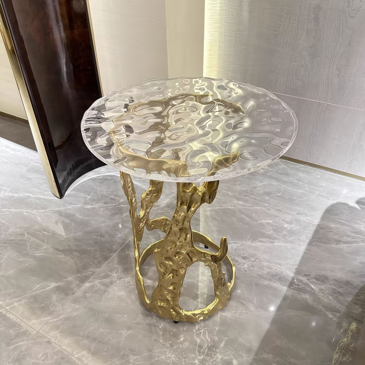 High Quality Designer Artistic Irregular Metal Glass Small Side Table