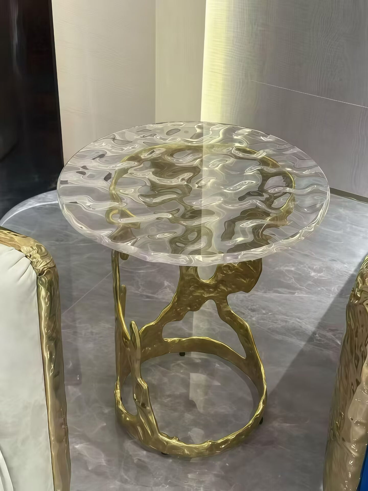 High Quality Designer Artistic Irregular Metal Glass Small Side Table
