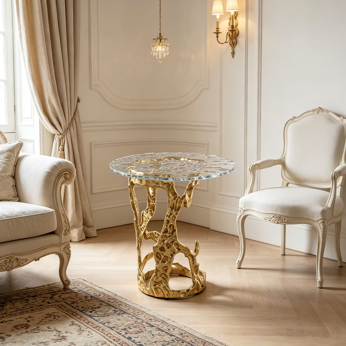 High Quality Designer Artistic Irregular Metal Glass Small Side Table