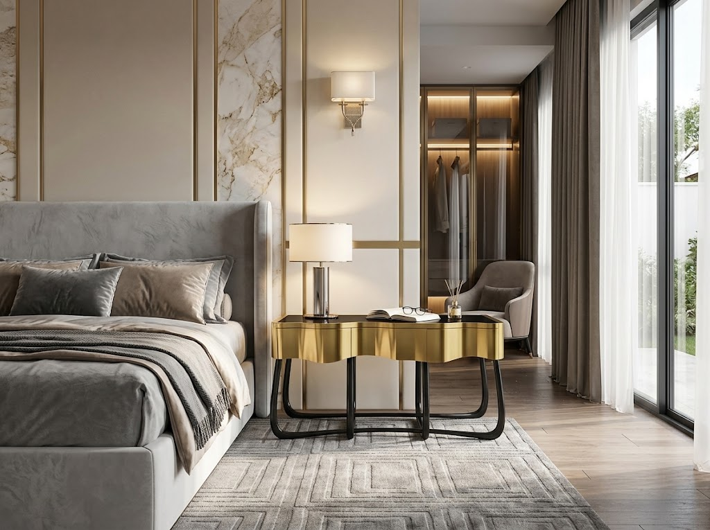 Sintesi Designer Artistic Black Gold Solid Wood Customize Nighstand