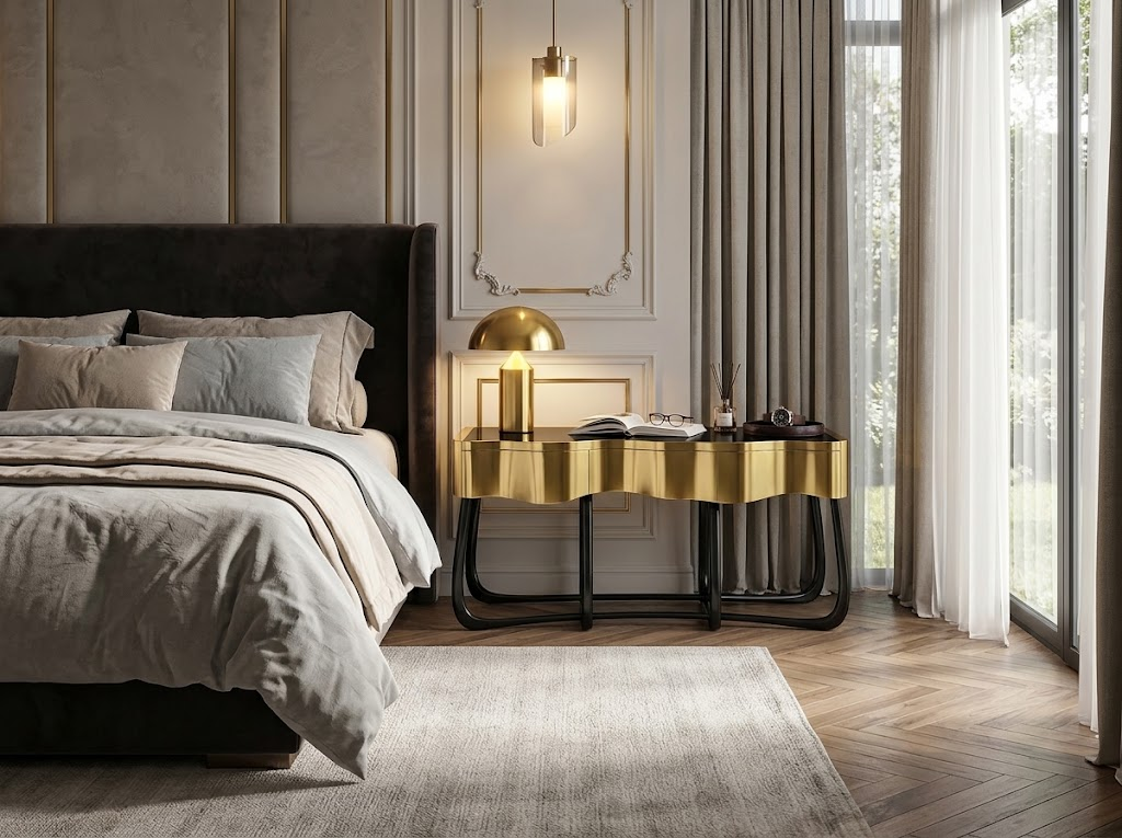 Sintesi Designer Artistic Black Gold Solid Wood Customize Nighstand