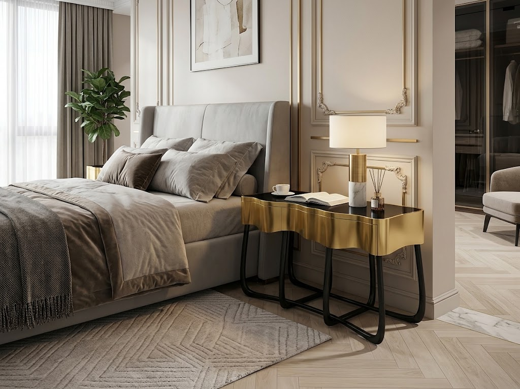 Sintesi Designer Artistic Black Gold Solid Wood Customize Nighstand