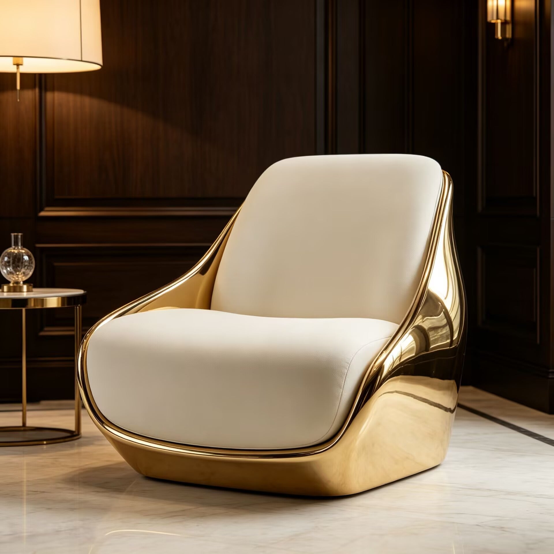 Luxury Artistic Metal Upscale Leather Living Room Single Sofa Chair