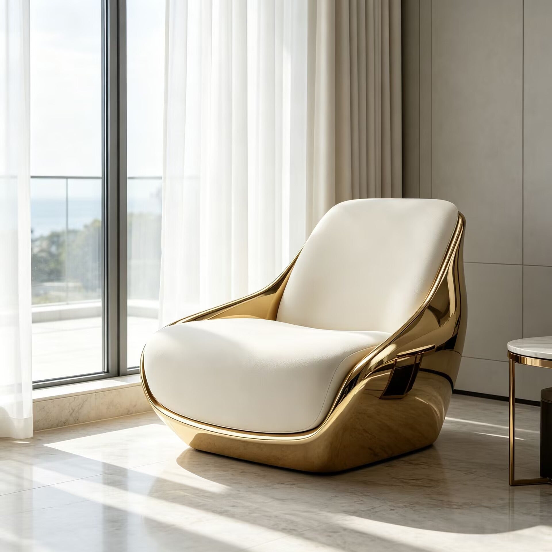 Luxury Artistic Metal Upscale Leather Living Room Single Sofa Chair