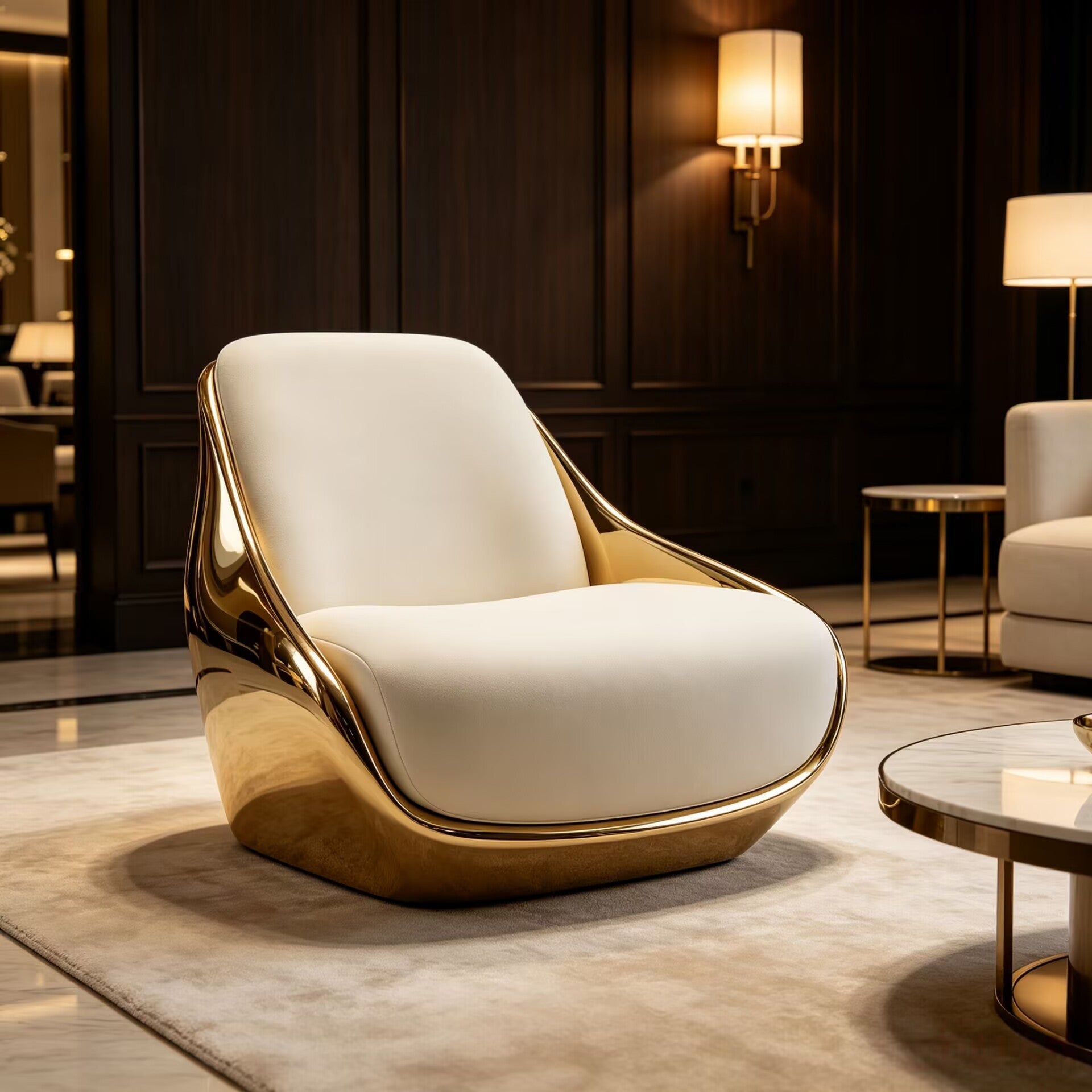 Luxury Artistic Metal Upscale Leather Living Room Single Sofa Chair