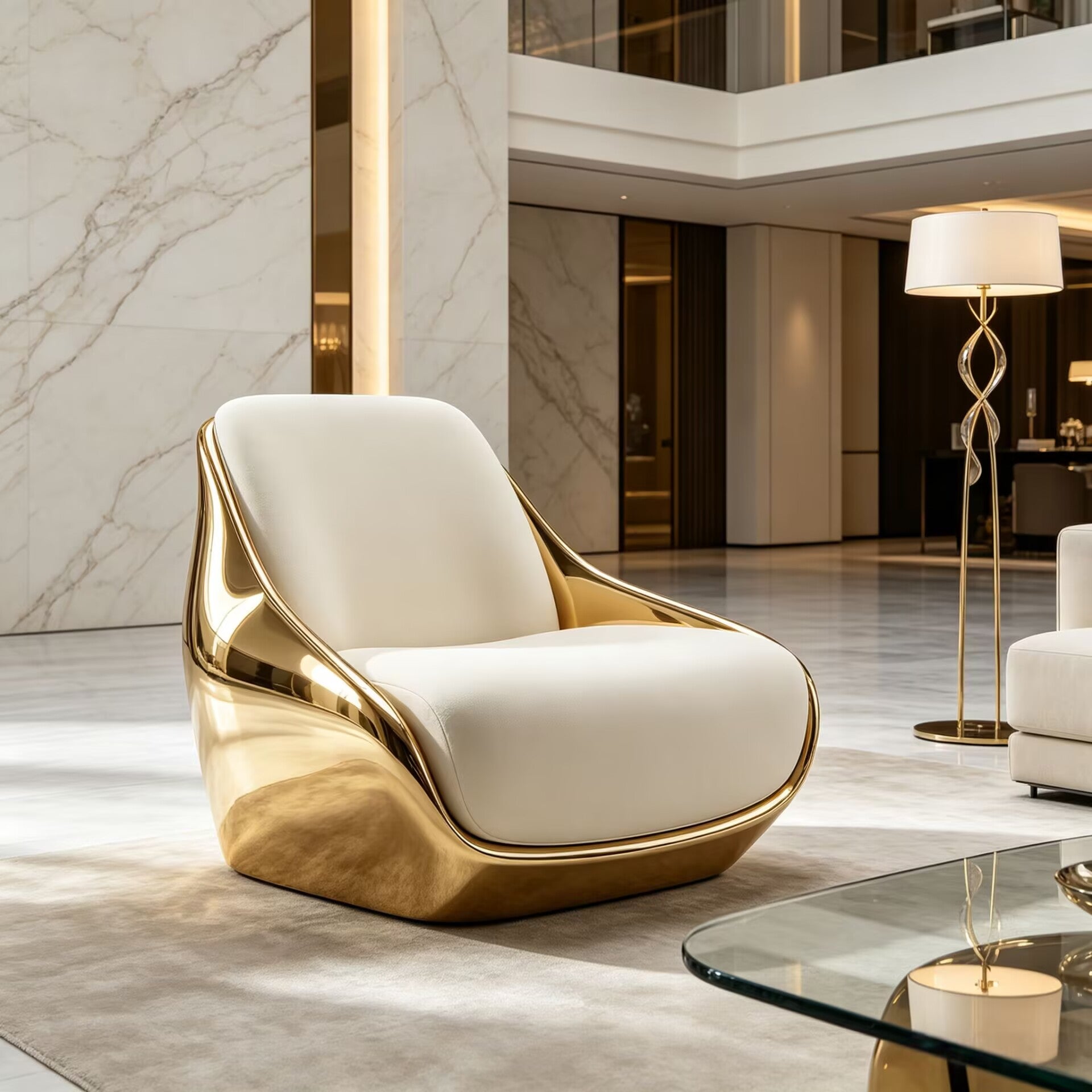 Luxury Artistic Metal Upscale Leather Living Room Single Sofa Chair