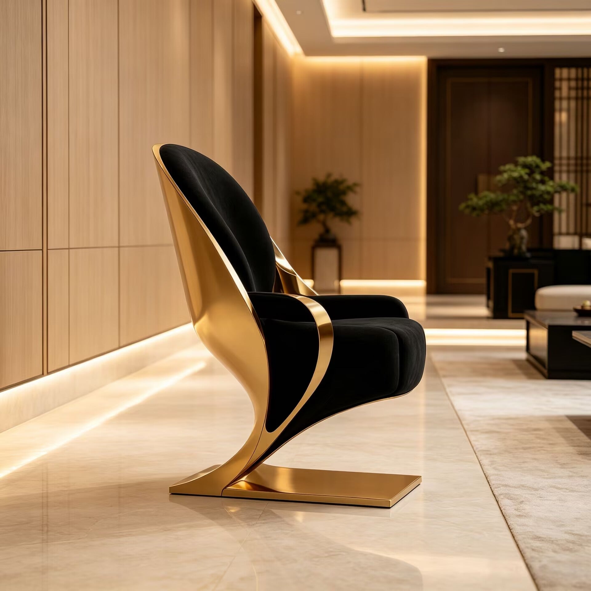 Artistic Unique Irregular Metal Luxurious Fabric Single Sofa Chair