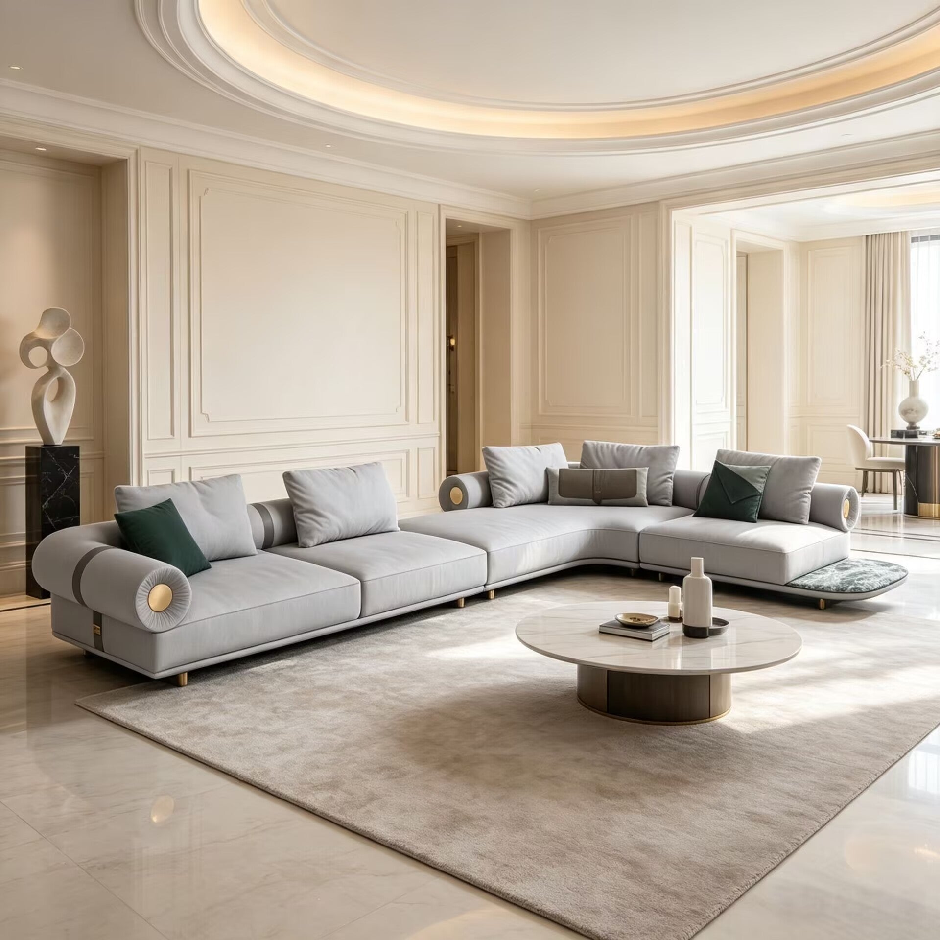 Villa Living Room Luxurious Artistic Customize Fabric Corner Sofa