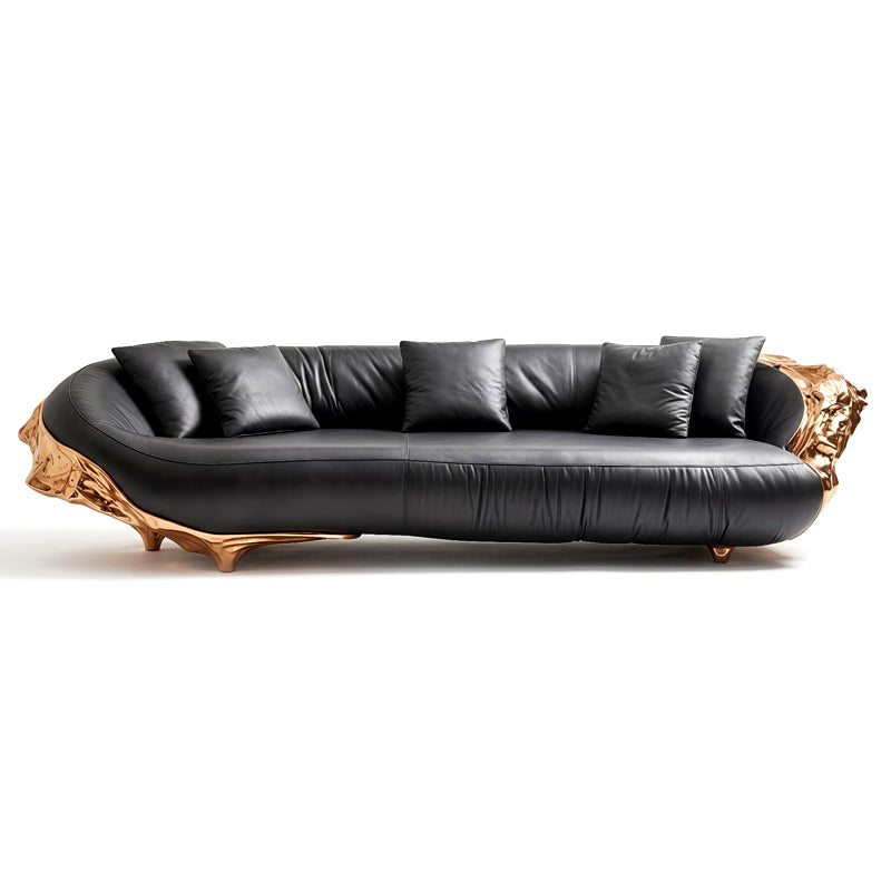 Villa Living Room Luxury High-End Brass Artistic Genuine Leather Sofa
