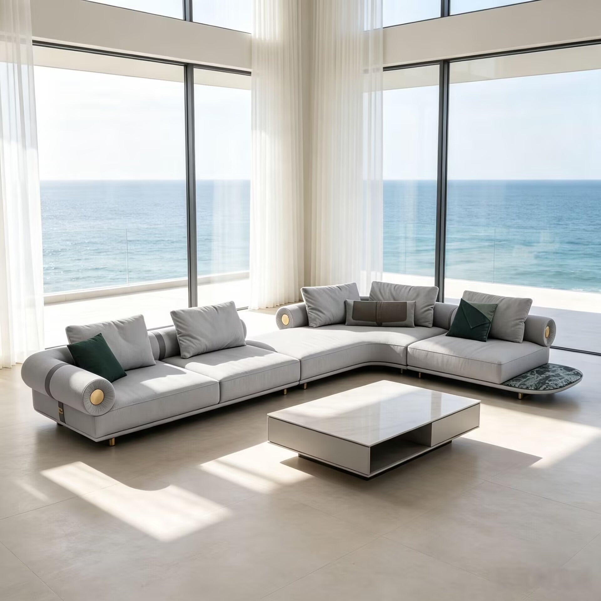 Villa Living Room Luxurious Artistic Customize Fabric Corner Sofa