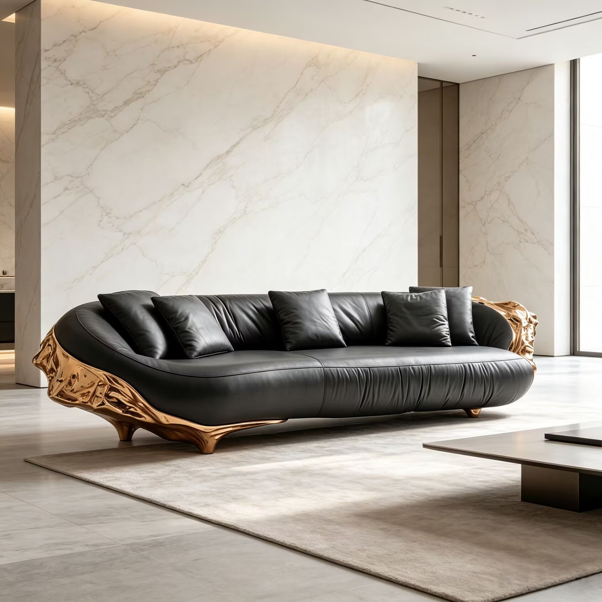 Villa Living Room Luxury High-End Brass Artistic Genuine Leather Sofa