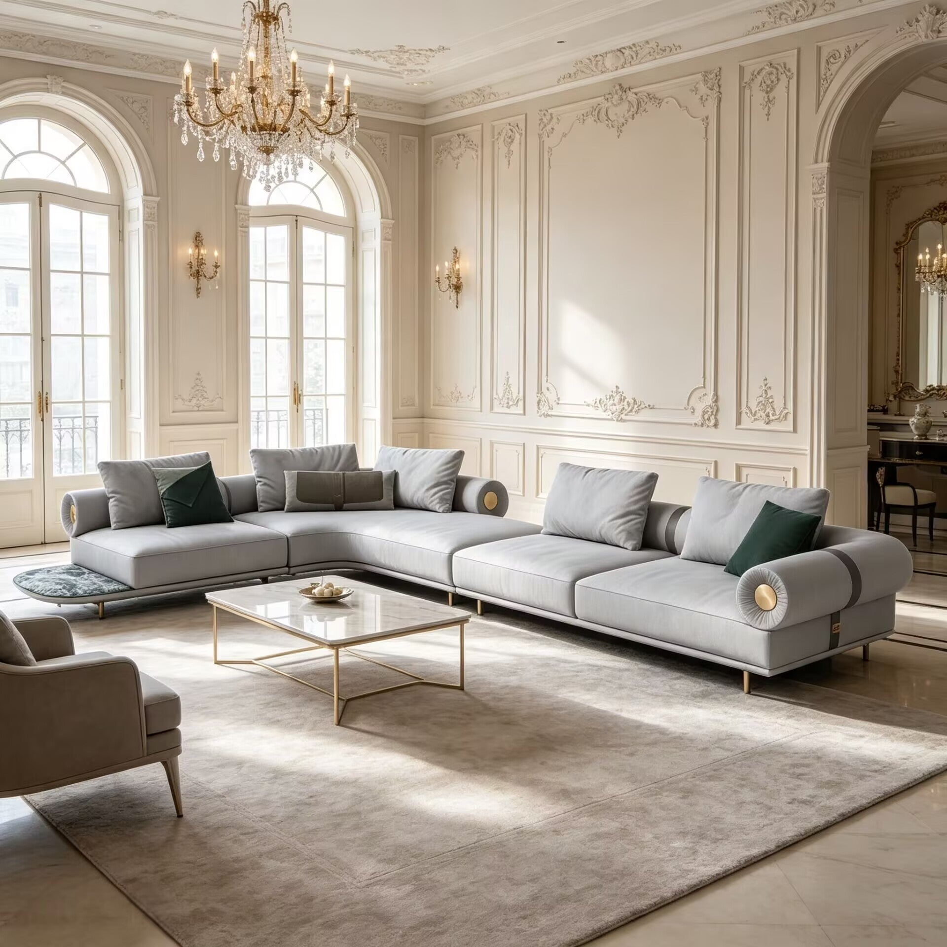 Villa Living Room Luxurious Artistic Customize Fabric Corner Sofa